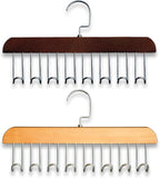 Belt Hanger 2Pcs Belt Hanger with 16 Hooks Bra Hangers for Closet,Space-Saving Wooden Closet Hanger Organizer for Ties, Scarves, Bras,Tank, Tops (1Wood Color 1Brown)