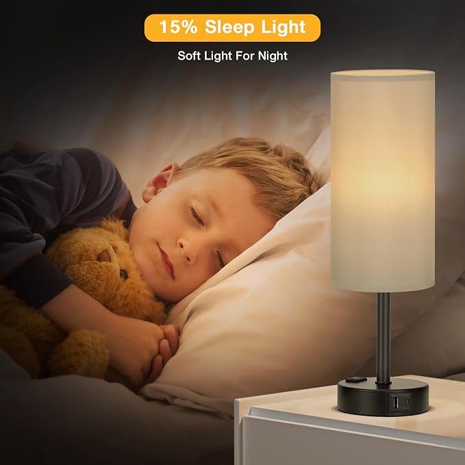 PartageiZ Grey Touch Table Lamps Set of 2-3 Way Dimmable Bedroom Lamps for Bedside with USB C and A Ports, Small Nightstand Lamps with AC Outlet, Desk Lamps with Black Base for Office Boys