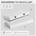 Homeforia White Floating Shelf 12 inch, High End Solid Real Wood Small 12inch Floating Shelves for Wall Mounted, White Wooden 12 in Floating Shelves, Heavy Duty Bracket, 12 X 6.5 X 1.75 inch, Set of 2