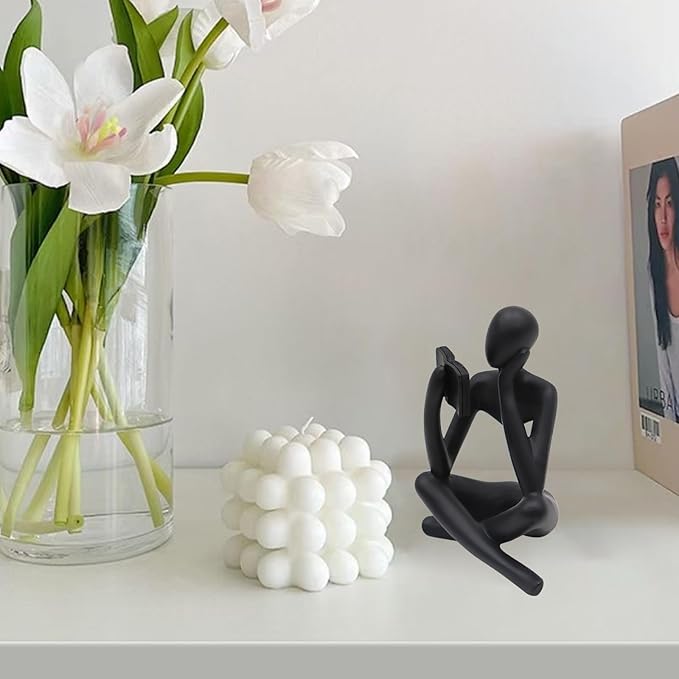 Jinkoozz Reading Women Statue, Thinker Sculptures, Abstract Art Ornament, Modern Aesthetic Figurine Decoration, Suitable for Home Living Room Bedroom Office Shelf Table Desk Bookshelf Decor