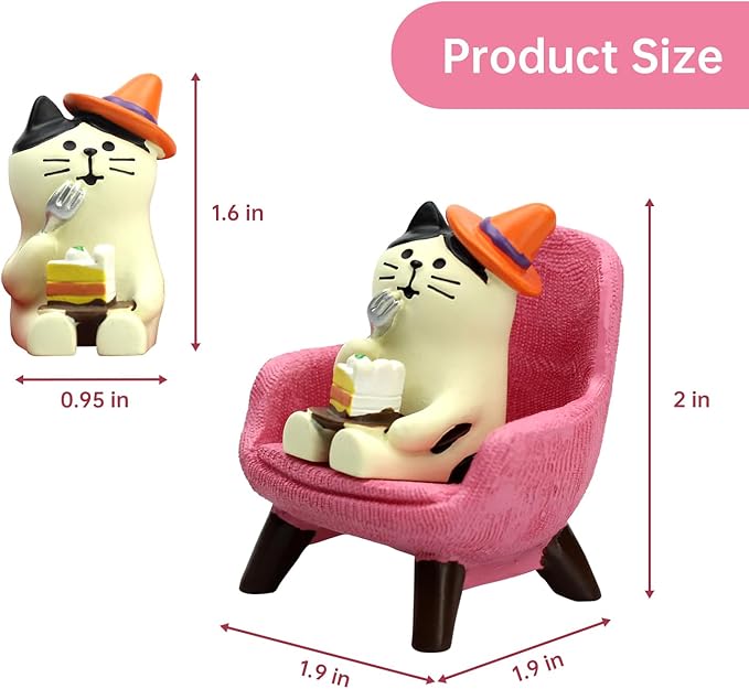 RAQWI Cute Kitten Figurine Eating Cake on Pink Sofa, Mini Resin Cat Statue for Office Desk & Home Decoration, Adorable Easter Spring Gift for Cat Lovers, Women, Friends