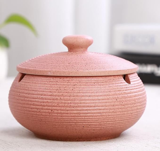 Lependor Ceramic Ashtray with Lids,Windproof,Cigarette Ashtray for Indoor or Outdoor Use，Ash Holder for Smokers,Desktop Smoking Ash Tray for Home Office Decoration - Pink