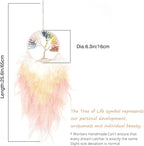 Pretty Jolly Rainbow Tree of Life Dream Catcher Wall Decor with Healing Crystal Stone Handmade Colorful Feather Dream Catchers Decoration Wall Hanging Bedroom Living Room Wedding Party Gift-25.6"