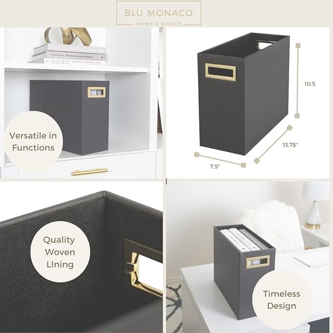 BLU MONACO Magazine Basket: Grey Leather Bathroom Holder – Stylish Modern Rack and Newspaper Stand, Decorative Floor-Mounted Organizer for Elegant Bathroom Storage.