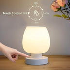 ONEWISH Small Bedside Lamp for Bedroom, 3-Way Dimmable Touch Control, 600 Lumen Bright Opal Glass Shade, 7.5 Inch Ultra Compact Nightstand Lamp, Warm White 2700K LED Bulb Included, Modern Design