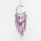 Pretty Jolly Moon Dream Catchers Wall Decor with Crystals Crescent Handmade Dream Catcher Pink Grey Feathers Dreamcatchers Wall Hanging for Girls Bedroom Wedding Wish Blessing Gift