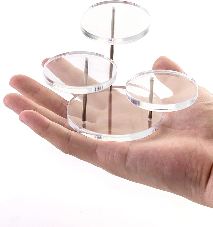 QWORK Mini 3-Tier Clear Acrylic Display Risers – Small Jewelry & Figurine Stand for Home, Storefront & Exhibits, 4 Pack