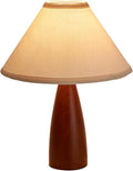 Bedside Table Lamp for Bedroom, Mid-Century Modern Plug in Fabric Shade & Solid Wood Base Desk Lamp, Plug & Play Red Wood Nightstand Lamp for Living Room 【Bulb Included】