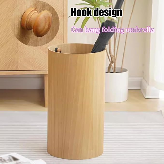 Chinese Vintage Umbrella Holder Solid Wood Umbrella Storage Rack with Drip Tray Commercial Umbrella Holders Cylindrical Straight Umbrella Bucket Umbrella Stand Holder Indoor for Entryway.(Walnut)