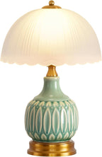 Table Lamps Ceramic Retro Lamp for Living Room,15.7" Modern Bedside Nightstand Traditional Lamps, Classic Chinoiserie Green Glass Lamp for Home (Retro)
