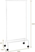 SunnyPoint Rolling Garment Rack with Shelf – Heavy-Duty Metal Clothing Rack on Wheels, 64.9” Tall Clothes Organizer with Bottom Storage, White