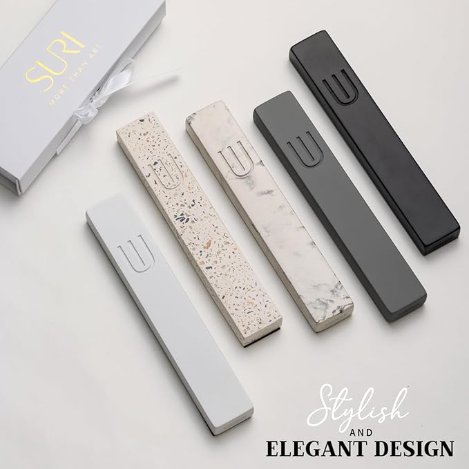 SURI Mezuzah for Door with Scroll – 7 Inch Modern Mezuzah Case with Non Kosher Scroll Included, Fits up to 6” Scroll, Easy Adhesive Installation, Gift Box Included