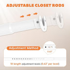 Closet Rod 17-39 Inches, Adjustable Heavy Duty Metal White Closet Rods for Hanging Clothes 1.3 Inches Diameter for Wardrobes Laundry