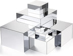 Geelin 6 Pack Acrylic Risers for Display Acrylic Cube Boxes Risers Display Stands with Hollow Bottoms Decorative Stand for Jewelry Candy Table Decor 6 Sizes(Silver,3 to 8 Inch,Square)