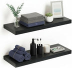 Vivelove Black Floating Shelves for Wall Mounted, 24 inchs x 9.1” Deep x 1.6” Thick Wall Shelves for Bedroom, Living Room, Bathroom，Kitchen, Office, Home Decor Shelf with Invisible Bracket - Set of 2