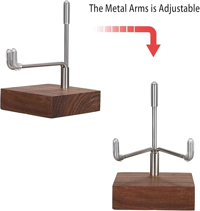 Hipiwe Crystal Display Stand Adjustable Metal Arms Display Stand Easel with Wooden Base for Displaying Geodes Rock Mineral Agate Coral Seashell and Small Collectibles,2"x2"x2.9"