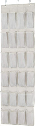 Amazon Basics 24 Medium Mesh Pocket Over-the-Door Hanging Shoe Organizer, Space Saving Shoe Storage, Light Grey | Over-the-Door, 24