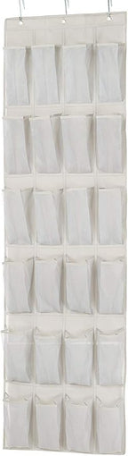 Amazon Basics 24 Medium Mesh Pocket Over-the-Door Hanging Shoe Organizer, Space Saving Shoe Storage, Light Grey | Over-the-Door, 24