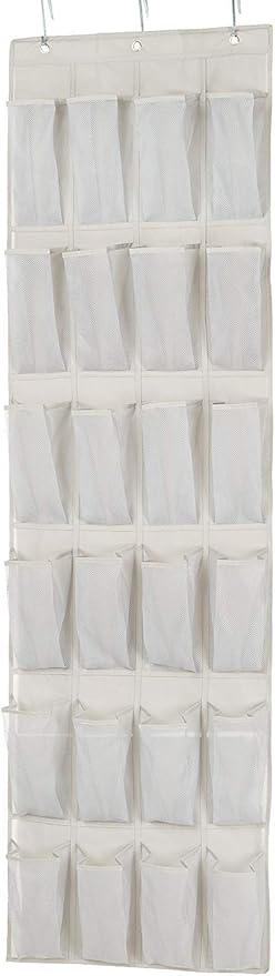 Amazon Basics 24 Medium Mesh Pocket Over-the-Door Hanging Shoe Organizer, Space Saving Shoe Storage, Light Grey | Over-the-Door, 24