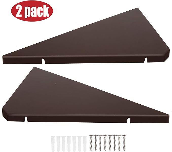 evron Corner Mounting Shelf Set of 2 – Easy to Install Floating Wall Shelves with Wood Grain Finish, Durable and Waterproof ABS Plastic for Kitchen, Bathroom, Living Room Home Décor