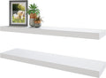 BAMEOS Floating Shelves, 35 in W x 7in Wide Display Shelf with Invisible Brackets, Set of 2 | Gallery Wall & Accent Décor Shelf for Bedroom, Living Room & Entryway White
