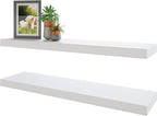 BAMEOS Floating Shelves, 35 in W x 7in Wide Display Shelf with Invisible Brackets, Set of 2 | Gallery Wall & Accent Décor Shelf for Bedroom, Living Room & Entryway White