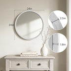 WallBeyond 24 Inch Round Wood Mirror, Circle Wooden Frame Wall Mirror for Bathroom, Living Room, Bedroom, Entryway (White)