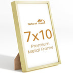7x10 Aluminum Metal Picture Frame,Tempered Glass Gold Photo Frame 7x10 for Family Photo,Posters,Art,Document to Wall Mount Horizontally or Vertically