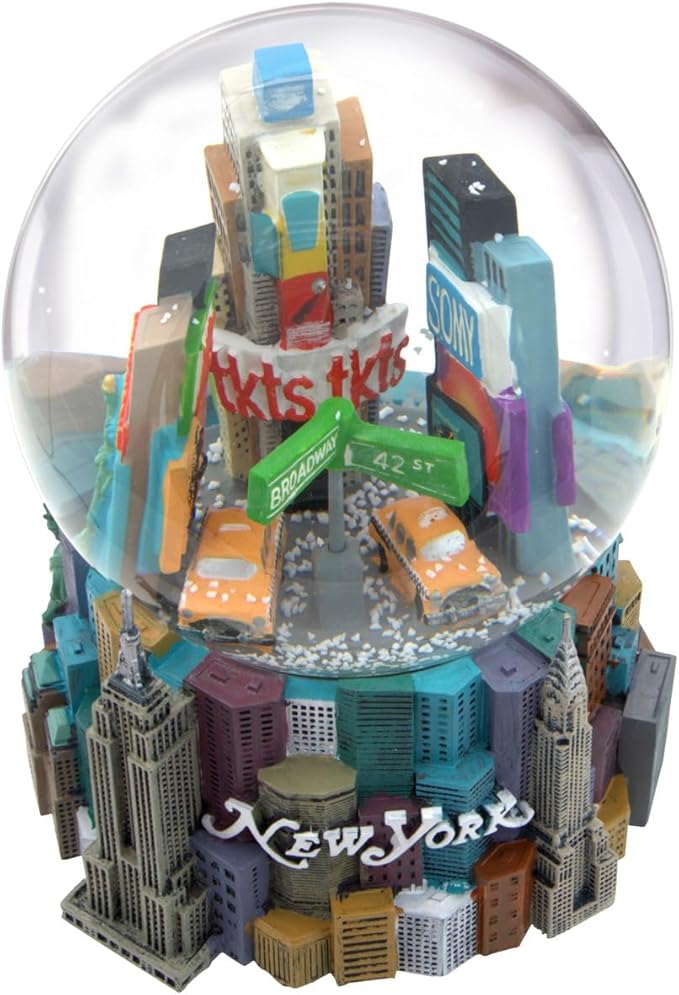 Musical Times Square Snow Globe, 5.5 Inches Tall, New York Cityscape with Broadway and Empire Building