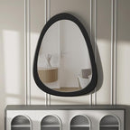28"x 22" Irregular Wall Mirror, Black Frame Wood Asymmetrical Decorative Wall Mirror for Living Room Bedroom Entryway Bathroom Home Decor