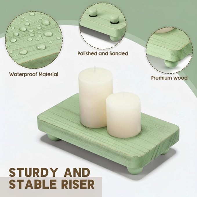 Maitys 3 Pcs Wooden Risers for Display Pedestal Stand Wooden for Decor Farmhouse Vintage Rustic Stackable Kitchen Stand Tray Riser, 3 Sizes(12 x 6.7, 8 x 4.7, 4 x 2.8 in,Green)