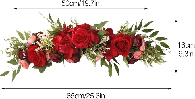 TITA-DONG 25.6inch Artificial Rose Peony Flower Swag, Front Door Peony Floral Arch Garland Swag Hydrangeas Eucalyptus Leaves Wreath for Wedding Arch Front Door House Wall Decoration(White)
