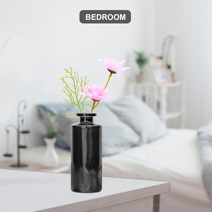 Brajttt Glass Bud Vase Set in Bulk, 9pcs Mini Vintage Flower Vases for Wedding,Black Relief Vase for Centerpieces,Home Table Flower Decor, Party Decorations
