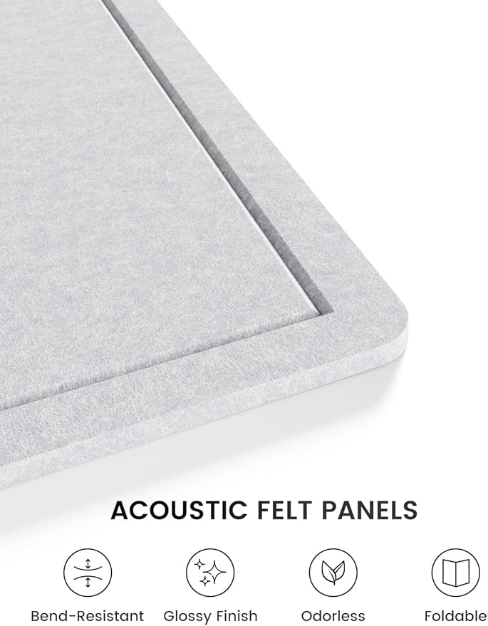 Fluxynara Bulletin Board, 23.6" x 17.5" Cork Board Alternative with 12 Safe Removable Adhesive Tabs, Foldable Felt Pin Board for Home Office, Classroom, Bedroom,Entryway for Walls—Soft Gray