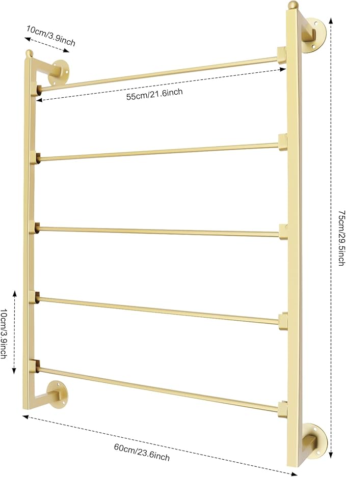 Scarf Organizer Wall Mounted, 5-Tier Scarf Display Rack, Metal Spiral Scarf Holder Belt Pants Hijab Hanger for Clothing Retail Store Home, 23.6" x 3.9" x 29.5"(Gold)