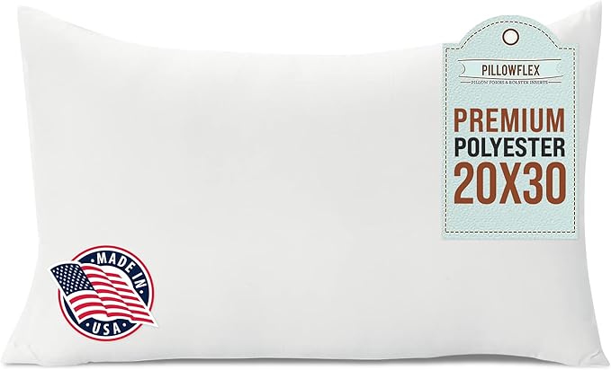 Pillowflex Premium Polyester Throw Pillow Insert - 20x30 - Ultra Soft Large Rectangle Throw Pillow, Couch Sham, Lumbar, Back, Sofa - Machine Washable - Decorative Accent Form - 1 Soft Pillow