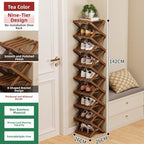 Bamboo Shoe Rack Organizer, 2-10 Tiers, Natural or Tea Color, No-Tool Assembly, Foldable Storage Shelf (Installation Free 9 Layers 30-Primary Colors)