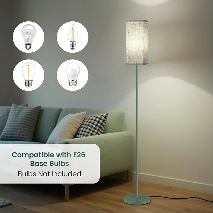 64.6" Floor Lamp, Pole Lamp with Foot Switch, Modern Standing Lamp, Minimalist Freestanding Lamp (Bulb Not Included), for Living Room, Bedroom Office ETL Listed, Green QQ07LD05