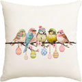 RABUSOFA Easter Pillow Covers 18x18 inch Easter Decorations Pink Birds Colorful Eggs Throw Pillows for Bedroom Sofa Holiday Festivals Home Decor