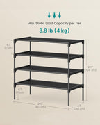 SONGMICS Shoe Rack, 4-Tier Shoe Storage Organizer, Space-Saving, 11.7 x 24.5 x 27.7 Inches, Entryway, Metal Frame, Non-Woven Fabric Shelves, Ink Black ULSH024BH01