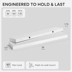 Homeforia White Floating Shelves 36 inch, High End Solid Real Wood 36inch Floating Shelf for Wall Mounted, White Wooden 36in Long Floating Shelves, Heavy Duty Bracket, 36 X 6.5 X 1.75 inches, Set of 4