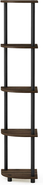 Furinno TURN-N-TUBE Corner Shelf, 5-Tier Corner Bookshelf, Open Storage Shelves, for Organization and Storage, Living Room, Home Office, Garage, Bedroom, Columbia Walnut