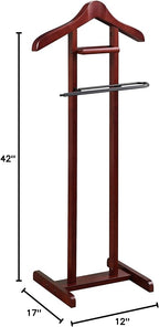 Proman Products Lancaster Suit Valet Stand VL36141 with Tray, Contour Hanger, Trouser Bar, 17" W x 12" D x 42" H, Mahogany