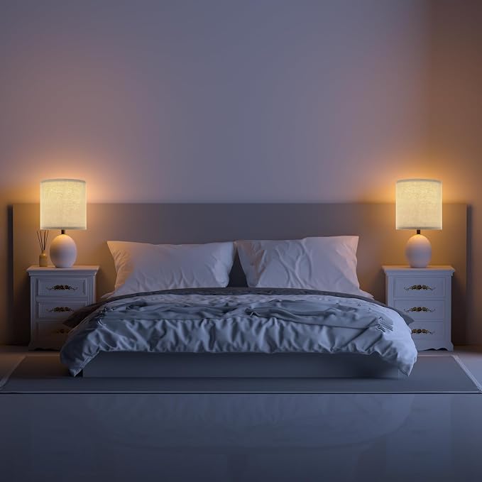 Dawnwake 17.3" Table Lamp Set of 2 for Living Room Bedroom, Bedside Lamps for Night Stands, Desk Nightstand Lamp Dimmable, Modern Linen Cream Ceramic Lamps (White-B)