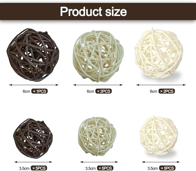 Qingbei Rina 20 PCS Wicker Rattan Balls,Decorative Balls for Bowls,Vase Filler for Centerpieces,Decorative Orbs Woven Spheres,Bowl Fillers Decor(Beige Brown White)