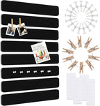 Vuzvuv 8 pcs Bulletin Board Bar Strips No Adhesive Backing with Glue Points ，Self Adhesive Cork Board for Wall，Felt Pin Board for School，Office Decor(Black)
