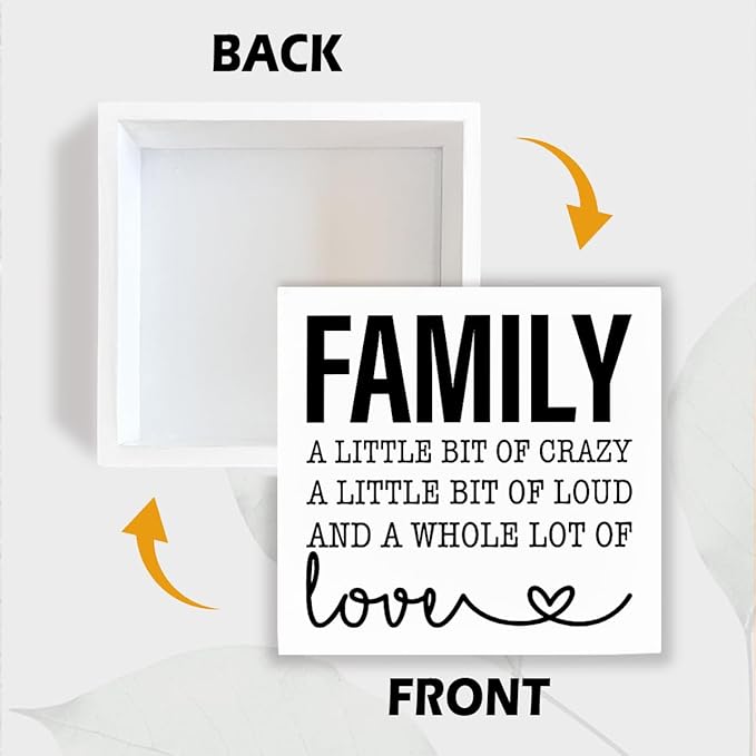 Funny Wood Sign, Family A Little Bit Of Crazy A Little Bit Of Loud And... Housewarming Gift, Box Sign Decor Tabletop, Living Room Decor, Hallway Decoration, 5.1x5.1inches