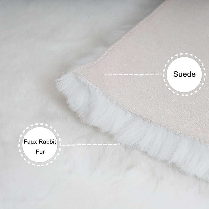 Ghouse Faux Rabbit Fur Round Rug 3ft White Round Rugs for Bedroom Decor Fluffy Area Rugs for Living Room, no-Shedding Carpet Sheepskin Washable Rug Rome Decor
