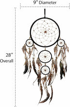 OMA Black Dream Catcher Wall Hanging with Tiger Eye Stones and Feathers, Black Suede Traditional Dream Catcher Boho Home Decor Bedroom Decoration Gift Large Size - 28" Long x 9" Diameter
