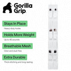 GORILLA GRIP Over the Door Shoe Organizer, 12 Large Breathable Mesh Pockets, Space Saving Hanging Storage Holder, 2 Hook Closet Rack Hanger, Hangs on Closets for Shoes, Accessories, 64H x 9.5W White